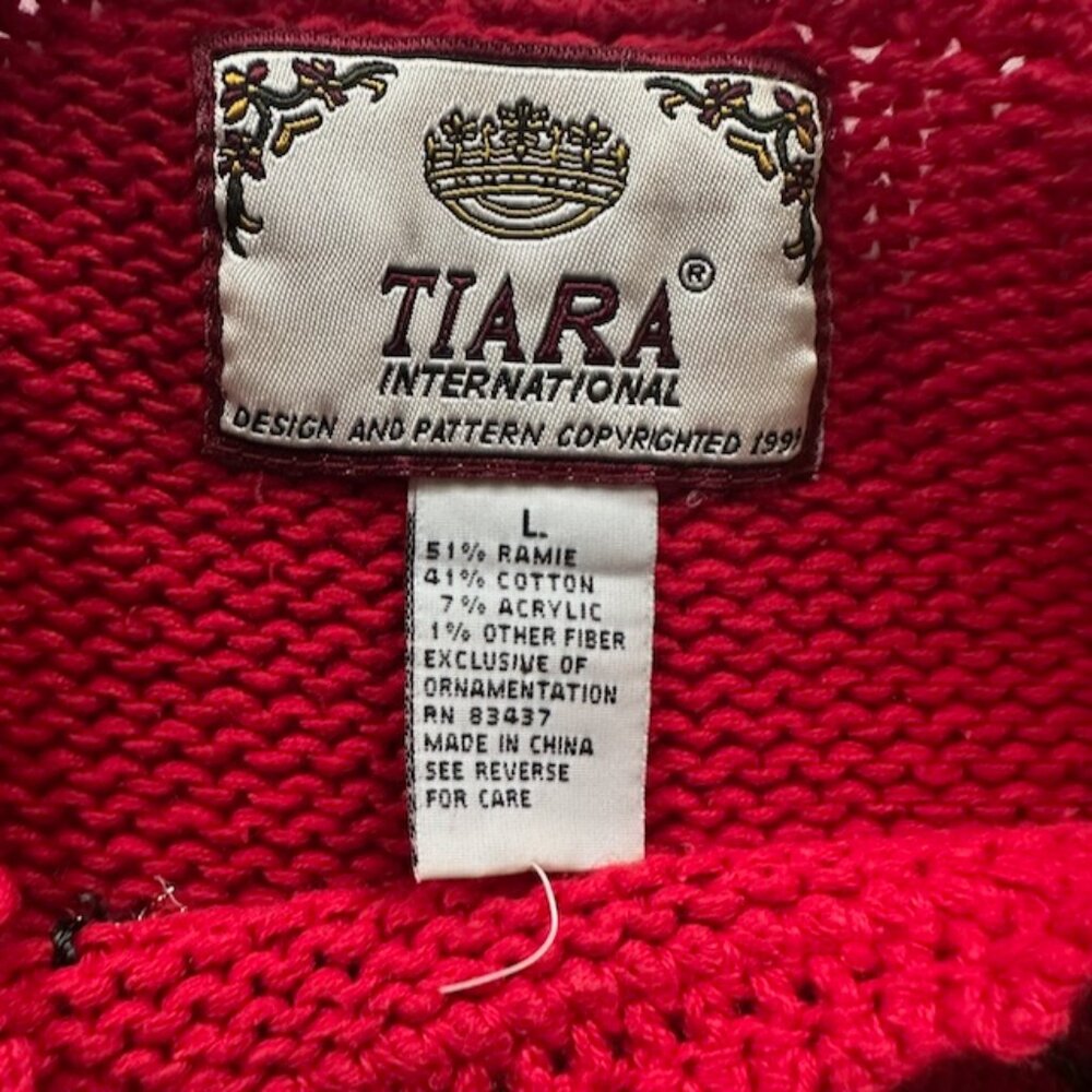 Red Christmas Tree Sweater Tunic, Embroidered,   Tiara International Size L - Picture 11 of 13